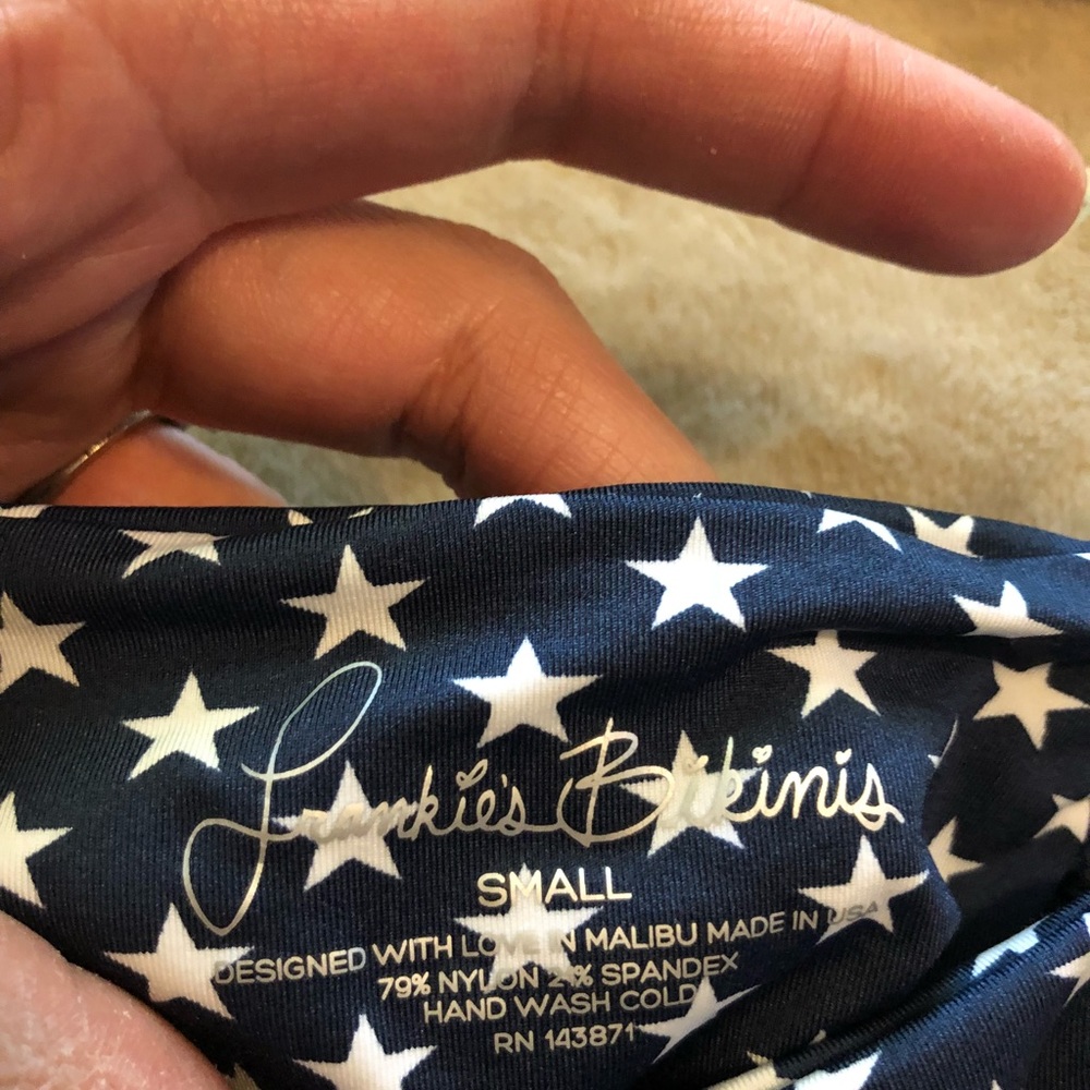 Frankie's Bikinis Navy Blue Star Print Crochet Side Bikini - Picture 3 of 9
